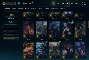 Unranked com 70 Champs e 38 Skins + 8 Cromas - League of Legends LOL