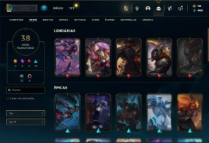 Unranked com 70 Champs e 38 Skins + 8 Cromas - League of Legends LOL