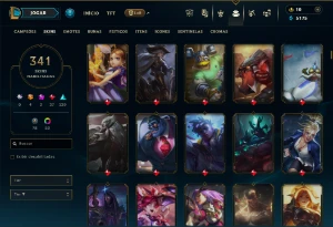 Unranked com TODOS os champs e 341 Skins + 1 Rara - League of Legends LOL