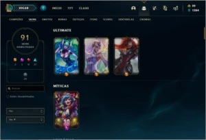 Conta unranked com 91 skins e 126 champs - League of Legends LOL