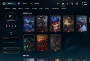 Conta unranked com 91 skins e 126 champs - League of Legends LOL