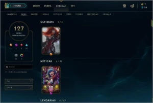 Conta lol, lvl 149, 127 skins( varias raras), MD10 ,s9 plat2 - League of Legends
