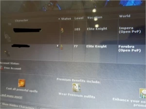 TIBIA - LVL 105 - IMPERA - ELITE KNIGHT + LVL 77 FEROBRA