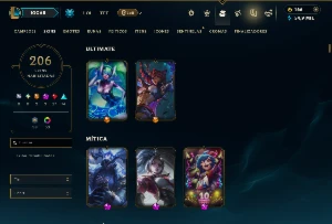 Esmeralda 1 com TODOS os Champs e 206 Skins +2 Prestigios - League of Legends LOL