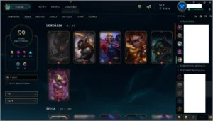 Conta Platina 3, 128 champs, 105 icones, 59 skins - League of Legends LOL