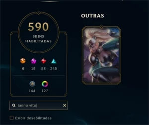Janna Vitoriosa + Elise Vitoriosa + Kayle Juíza + 590 skins - League of Legends LOL