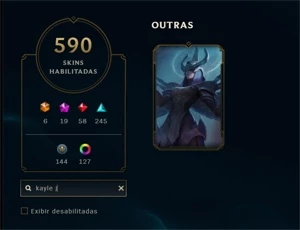 Janna Vitoriosa + Elise Vitoriosa + Kayle Juíza + 590 skins - League of Legends LOL