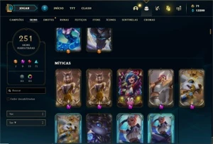 Conta Platina 2 com TODOS os champ e 251 Skins + 7 Prestigio - League of Legends LOL