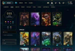 Conta ouro 2 com TODOS os champs e 222 Skins + 3 Prestigios - League of Legends LOL