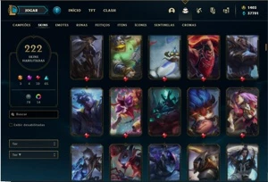 Conta ouro 2 com TODOS os champs e 222 Skins + 3 Prestigios - League of Legends LOL