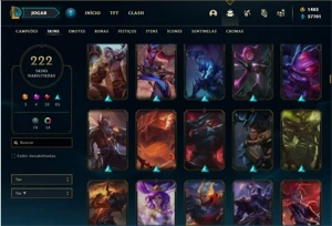 Conta ouro 2 com TODOS os champs e 222 Skins + 3 Prestigios - League of Legends LOL