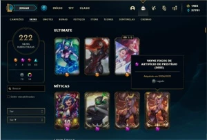 Conta ouro 2 com TODOS os champs e 222 Skins + 3 Prestigios - League of Legends LOL