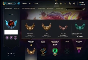 Conta ouro 2 com TODOS os champs e 222 Skins + 3 Prestigios - League of Legends LOL