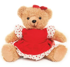 Ursinha Felpuda com Vestido Vermelho e Barra de Poá - Artesanato e Personalizados