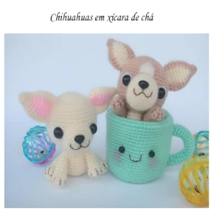 Receita em PDF - Cachorros Chihuahuas em Xícara Amigurumi