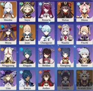 Shenhe + Subjugadora + Hutao + Mona + Jean AR 23 (Desc) - Genshin Impact