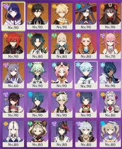 AR 58 c/ RAIDEN C1, ZHONGLI C1, XIAO C1, HUTAO, YAE MIKO e + - Genshin Impact