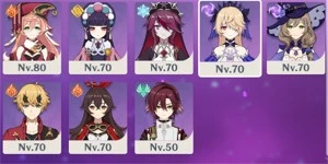 AR 58 c/ RAIDEN C1, ZHONGLI C1, XIAO C1, HUTAO, YAE MIKO e + - Genshin Impact