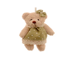 Ursinha Bege com Vestido Pistache de Poá (7 cm) - Artesanato e Personalizados