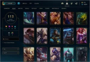 CONTA OURO 2 COM BORDA DE PLATINA, 113 SKINS COM RIVEN 2016 - League of Legends LOL