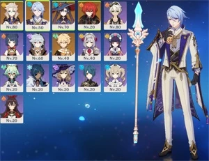 AR 50 Ayato, Albedo, Espinha Celestial, Mona e Diluc - Genshin Impact