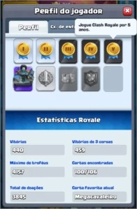 Conta Clash Royale com quase todas as Cartas