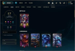 Conta unranked com 72 champs e 57 skins ( 5 vitoriosas ) - League of Legends LOL