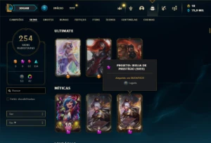 Prata 1 com TODOS os champs e 254 Skins + 2 Prestigios - League of Legends LOL
