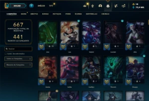 Prata 1 com TODOS os champs e 254 Skins + 2 Prestigios - League of Legends LOL