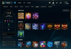 Conta Unranked com 110 Champs e 64 Skins - League of Legends LOL