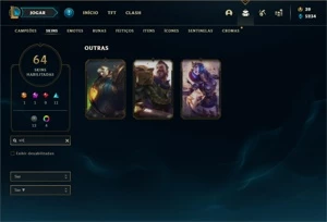 Conta Unranked com 110 Champs e 64 Skins - League of Legends LOL