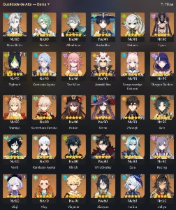 Conta Genshin Impact AR 60 + 34 personagens ★ T5 + Armas T5