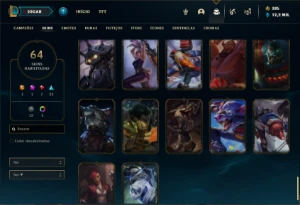 Conta bronze 3 com 120 Champs e 64 Skins ( MAIN ADC / TOP ) - League of Legends LOL