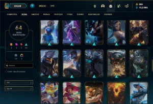 Conta bronze 3 com 120 Champs e 64 Skins ( MAIN ADC / TOP ) - League of Legends LOL