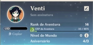 VENTI / AR 14 + 7 PERSONAGENS 4* (TRAVELLER FEMININA) - Genshin Impact