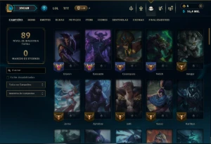 Ouro 1 com 75 Champs e 16 Skins - League of Legends LOL