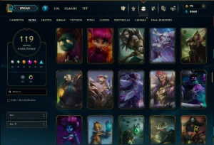 Platina 2 com TODOS os Champs e 119 Skins ( MID / SUP / JG ) - League of Legends LOL