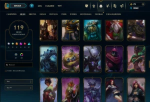 Platina 2 com TODOS os Champs e 119 Skins ( MID / SUP / JG ) - League of Legends LOL
