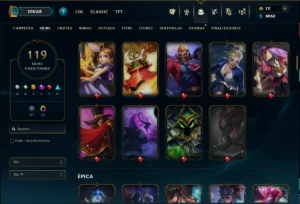Platina 2 com TODOS os Champs e 119 Skins ( MID / SUP / JG ) - League of Legends LOL