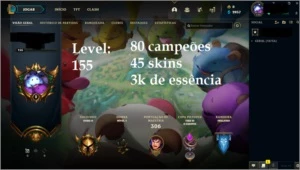 Conta lol lvl 155/Gold 1 por preço ótimo 80 champs, 45 skins - League of Legends