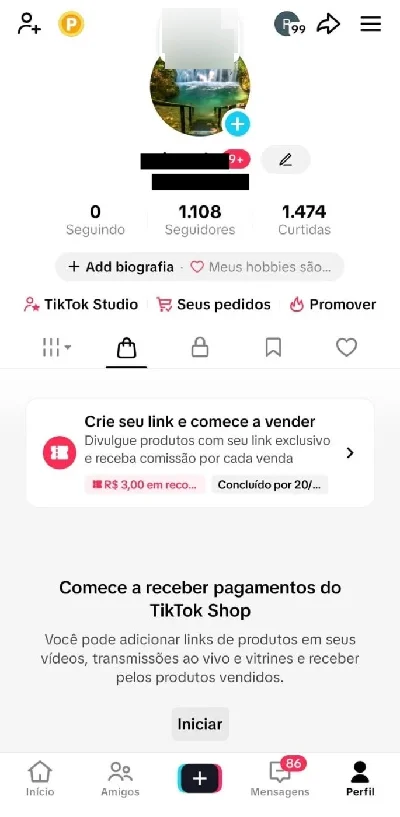 Conta Do Tiktok Com Shop Ativo +1,1K Seguidores, Lives Ativa - Redes Sociais