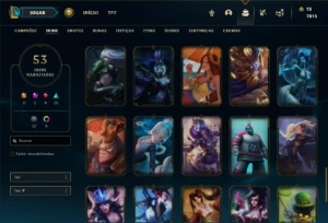 Conta Unranked com 85 Champs e 53 Skins + 8 Espolios - League of Legends LOL