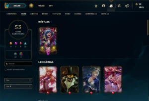 Conta Unranked com 85 Champs e 53 Skins + 8 Espolios - League of Legends LOL