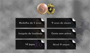 9 anos Steam, 14 Jogos, Insignia Lealdade e Medalha 5 anos - Counter Strike CS