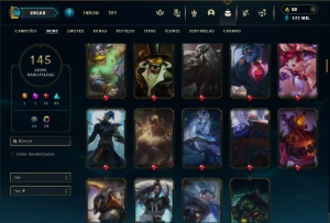 Unranked com TODOS os champs e 145 Skins + 5 Vitoriosas - League of Legends LOL