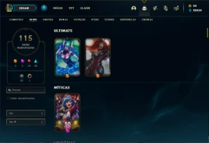 Conta Unranked com 140 Champs e 115 Skins + 2 Ultimates - League of Legends LOL