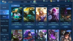Conta Mobile Legends 66 Heróis e 65 Skins R$ 180