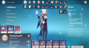 Conta Genshin Impact AR 7 com Shenhe e Qiqi ⭐