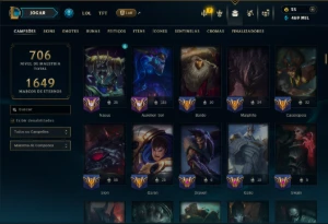 Ouro 3 com TODOS os Champs e 195 Skins ( Nivel 674 ) - League of Legends LOL