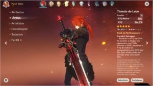 Conta Genshin AR34 Diluc, Tumulo do lobo e Atlas - Genshin Impact